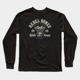 REBEL BONES - Only Front - Motorcycle Engine Long Sleeve T-Shirt